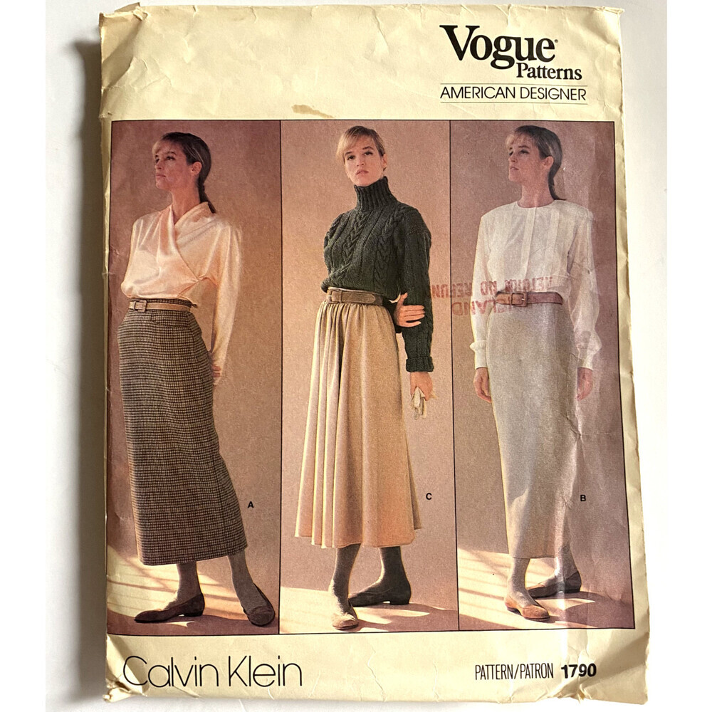 Vintage 90s Calvin Klein Vogue Sewing Patterns Maxi Skirt 12 PARTIALLY CUT